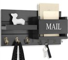 Wall Mount Mail Organizer Key Holder Shelf Letter Holder Hooks Rustic Wood Black