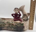 Vintage 50   s Sitting Elf Tree Stump Log Mushroom Planter Ceramic Pottery Pixie