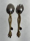 Rare 1960s Large Serving Spoon Fork Set Acorn Branch Handle  Art Decor Vintage