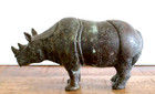 Vintage Bronze Rhinoceros Sculpture Rhino Statue Verdigris Patina 9 5 