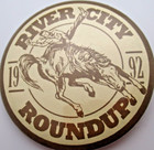 River City Roundup 1992 Pinback Button Cowboy Rodeo Bronco Vintage Western Horse