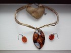 Black  Brown  Copper   White Dichroic Glass Necklace   Earring Jewelry Set