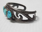 N  Tso Sgnd Vintage Wide Navajo Indian Sterling Silver   Turquoise Cuff Bracelet