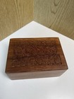 Carved Decorative Wooden Box With Sliding Hidden Bottom Lid