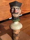 Antique Hand Carved Painted Wood Bar Cork Wine Bottle Stopper Professor Man
