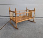 Antique Rustic Country Primitive Folk Art Wood Baby Doll Rocking Crib Cradle E63