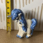 Vintage Handmade Ceramic Unicorn Figurine Blue White Large Eyelashes