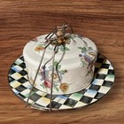 Vint Mackenzie-childs Camp White Flower Market Cake Plate Carrier Aurora Ny 16   