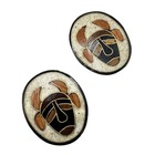 Vintage Folk Art African Tribal Wood Inlay Unique Lacquered Gold Tone Earrings