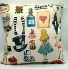 Vintage Alice In Wonderland Throw Pillow White Rabbit Cheshire Cat