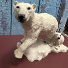 Polar Bear And Cub Figurine Statue Detailed Heavy 2lbs Beautiful White Bears Ice