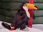 New 6  T Realistic Black Toucan Bird Plush Fao Schwarz - Stands 