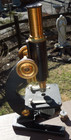 Antique Cast Iron Microscope Germany Brass Black Microskope W  Case