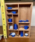 Vintage Dollhouse Miniatures Lot Blue Speckled Enamelware Shadowbox Concord Nos