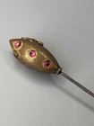 Antique Victorian Pink Rhinestone  Brass Lilly Art Nuevo Hatpin 9 Inch