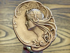 Vintage Brass Repousse Portrait Hatpin    Victorian Style    9     Super Condition