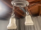 Vintage 1920 s Art Deco Milk Glass Small Pendant Light Fixture Pair