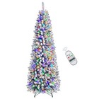 6ft Snow Flocked Pencil Christmas Tree With Warm White   Multi-color Lights