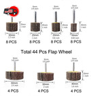 44 Pack 7 Size 80 Grit 1 4  Abrasive Flap Wheel Sander Set  Aluminum Oxide Flap
