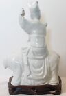 Chinese Ceramic Porcelain Blanc De Chine 12  Tall Figure On Elephant Wood Base