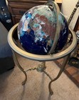 Vintage Blue Lapis Gemstone 13  World Globe With Metal Stand   Compass