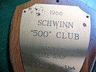 Schwinn  500  Club Plaque 1966 Barone s Bike Shop  Rochester Ny