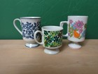 1960s Retro Floral Footed Coffee tea Mugs Pedestal Holt Howard Mcm Vintage Happy