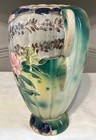 Antique Japan 12  Vase Hand Painted Moriage Ceramic Large Floral Pink Green