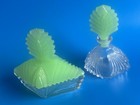  2  Vintage Martinsville Jadeite Glass Art Deco Perfume Vanity Bottle Set