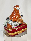 Limoges Peint Main Trinket Box Cat And Kittens On Pillow Signed J  Dumont France
