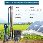1 5hp 3   Ac dc 110v 220v Solar Powered Bore Well Water Pump Submersible Hybrid