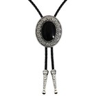 Vintage Western Cowboy Bolo Tie - Black Stone Oval Necktie  Native American Retr