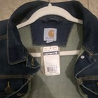 Carhartt  Men Blue Jacket L  12 14  Cotton Blend Lined Pockets Button 102037