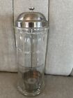 Vintage 11 Inch Tablecraft Drinking Straw Holder Ribbed Glass Metal Lid Soda     