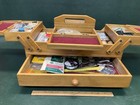 Vintage Accordion 3-tier Mid Century Modern Wooden Sewing Box W  Supplies