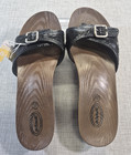 Dr  Scholls Patent Leather Style Comfort Slides Sandals Faux Wood Size 10