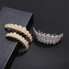 A Set Teeth Grillz Top Bottom White Gold Plated Hip Hop 5a  Iced Cz Out Grillz