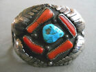 Native American Indian Turquoise Branch Coral Sterling Silver Cuff Bracelet  62g