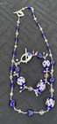Vintage 925 Sterling Silver Blue Glass Necklace Bracelet Set Signed 