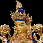 Chinese Old Temple Tibet Buddhism Bronze Gilt Painting Green Tara Goddess Statue