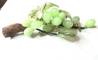 Vintage 7  Green Jade Celadon Grape Cluster With Carved Stone Leaves