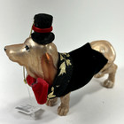 Brown Basset Hound Dog Christmas Ornament Wearing Black Top Hat Vest Red Bow Tie