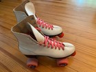 Vintage Roller Derby Women   s Size 9 White Quad Skates Crusher Pink Wheels 965