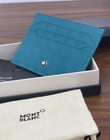 Montblanc Blue Leather Credit Card Holder Slim Wallet Made In Italy Nib