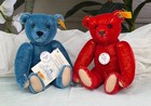 Steiff Historic Miniatures Blue Red Teddy Bear 6    Set Mohair Complete Ids
