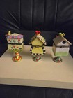 Vintage Porcelain Birdhouse Trinket Boxes Multicolor Quantity 3