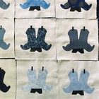 Quilt Top Blocks 9 Blue Cotton Fabric Applique Cowboy Or Girl Boots 6 