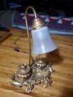 Antique Light Lamp Ink Well Brass Victorian Stamped Bw Art Nouveau Lighting Vtg