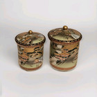 2 Antique Japanese Kutani Matsutsuki Tea Cups Hand-painted Meiji showa Porcelain