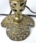 Vtg Asian Brass Table Lamp Pair Filagree Pierced Dragon Boho Hollywood Regency